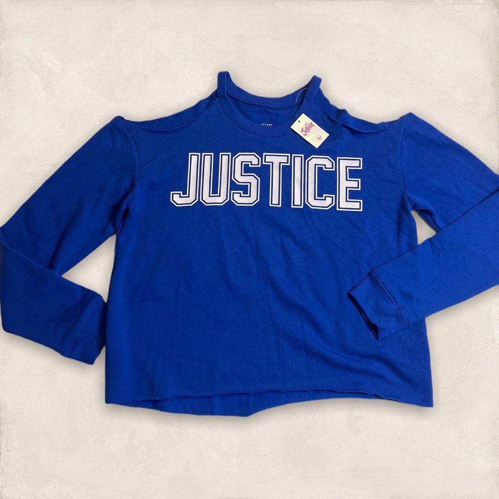 Justice Girls Logo Cold Shoulder Cutoff Sweatshirt 18/20 New With Tags